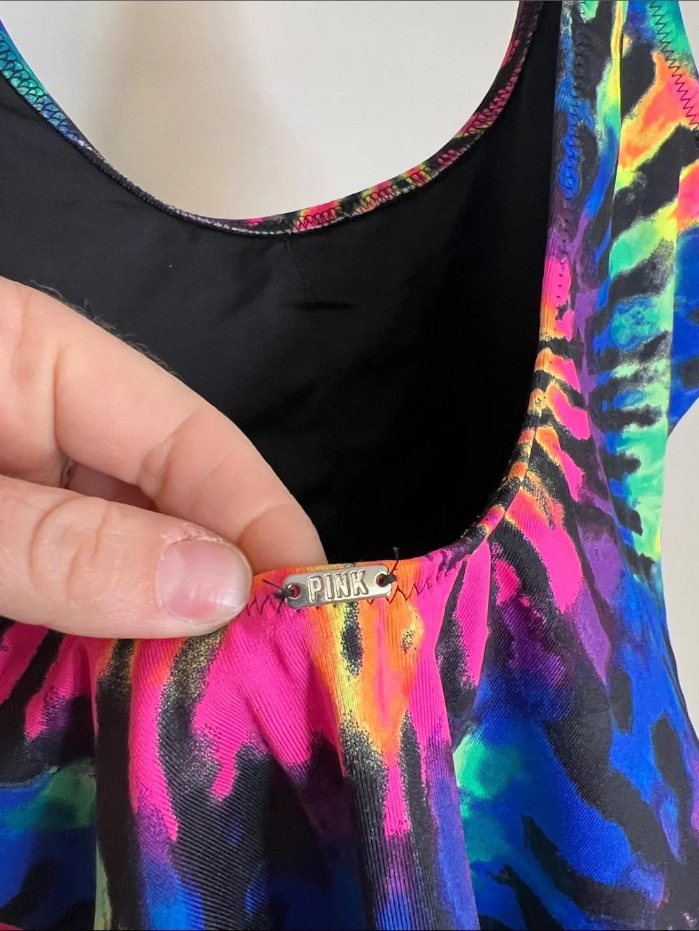 PINK‎ Victoria's Secret Neon Rainbow Tie Dye One Piece Bathing Suit- M